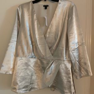 Ann Taylor Shimmery Old Hollywood Faux Wrap Top L